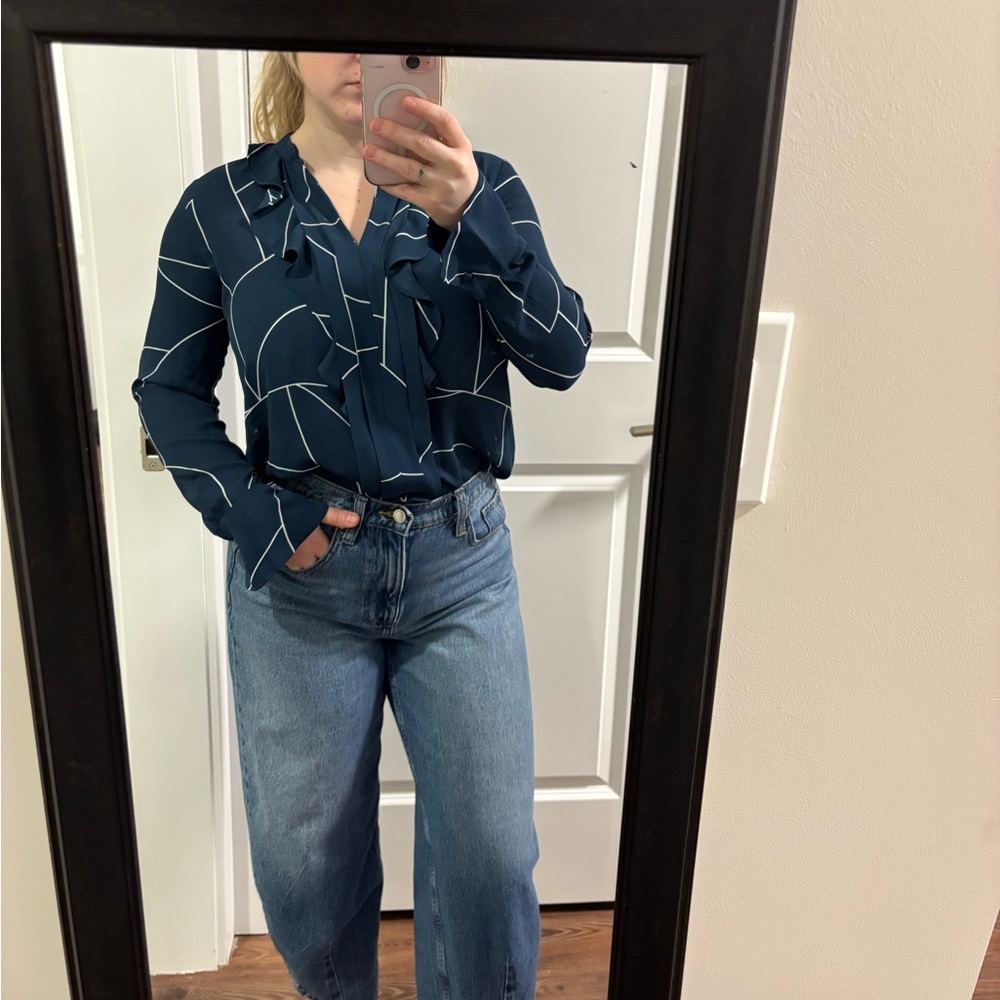 Ann Taylor Teal Abstract Blouse